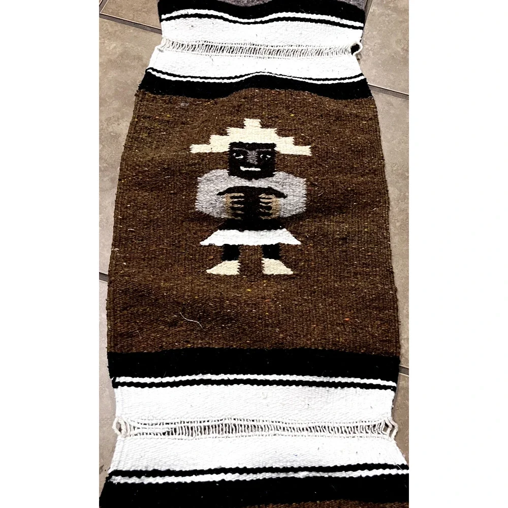 Vintage Handwoven Mexican Wool Rug Wall Hanging Oaxacan saddle blanket Aztec‎